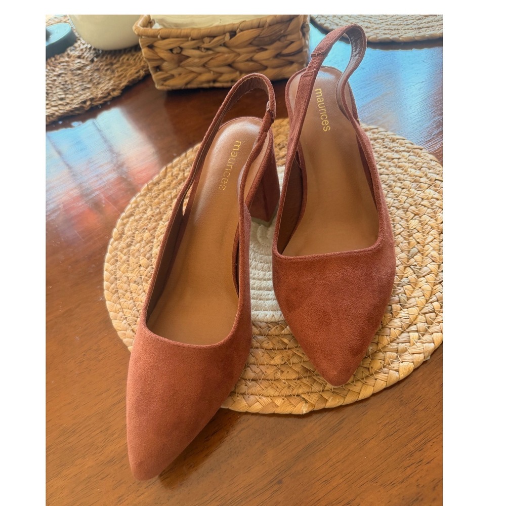 Maurices Lily Slingback Block Heel Pumps Terracotta Brown Pointed Toe Shoes 8M